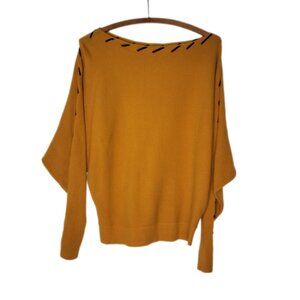 Magashoni sweater ribbed laced up dolman sleeves boat neck size Large orange blk